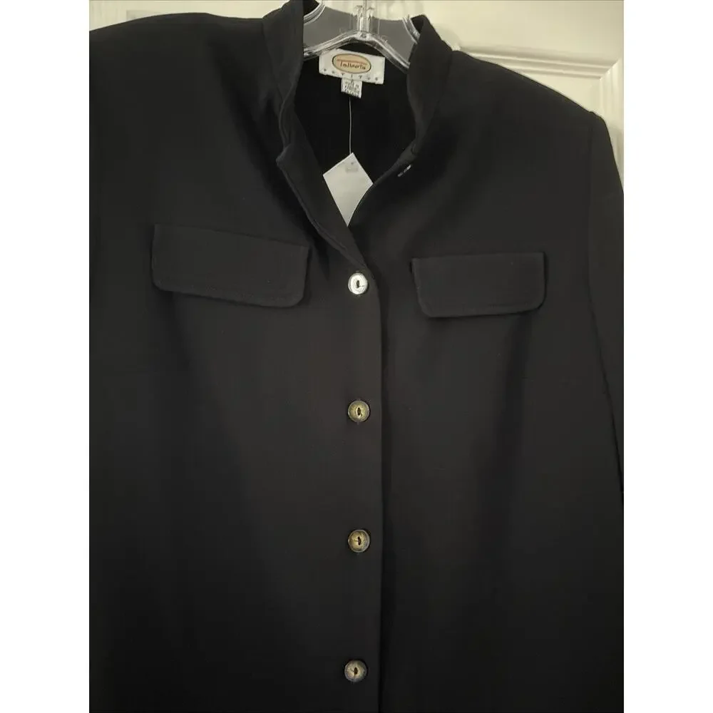 Talbots Petites Black Blazer Mandarin Collar Flap Pockets Size 2P Button Up Top